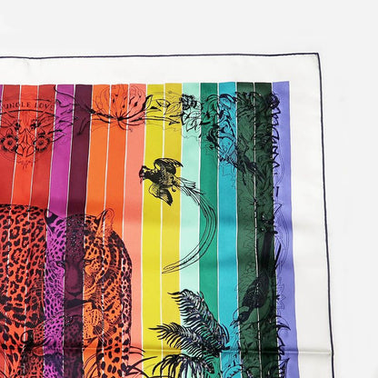 Hermes Carre 90 Scarf Jungle Love Rainbow 100% Silk Multicolor Bead