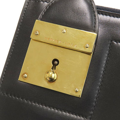 Hermes Clutch Bag Document Case Box Calf Black Gold Hardware Black Document