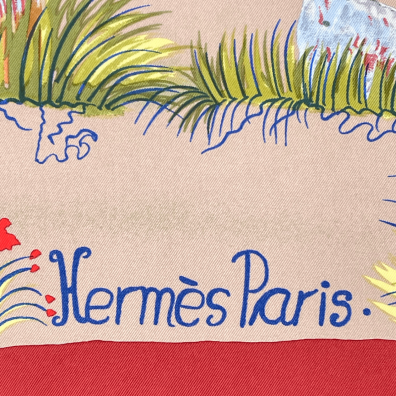 Hermes Carre 90 Nuba Mountain Nuba Mountain Scarf 100% Silk Red