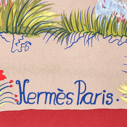 Hermes Carre 90 Nuba Mountain Nuba Mountain Scarf 100% Silk Red
