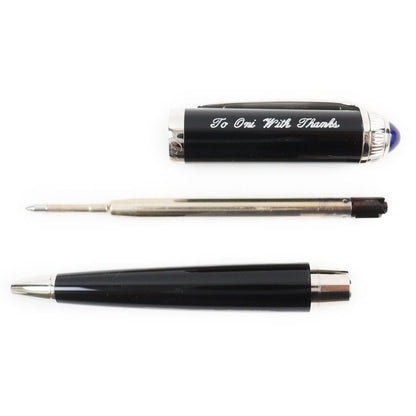 Cartier Roadster Twist Ballpoint Pen With Blue Gemstone Black Silver With Box