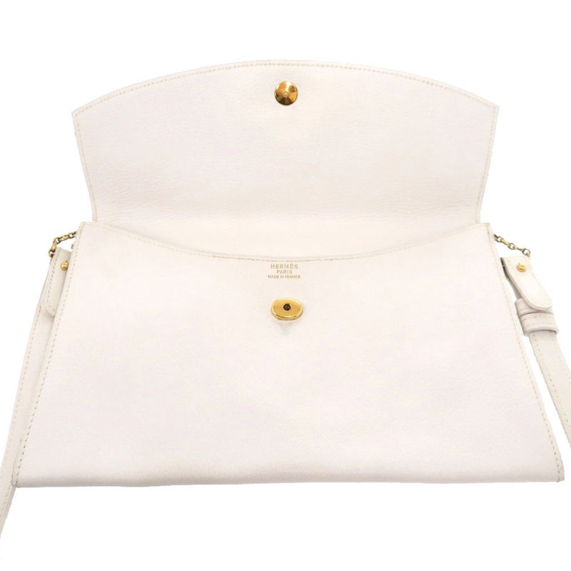 Hermes Vaugo River White Gold Hardware 00K Engraved Vintage Shoulder Bag White