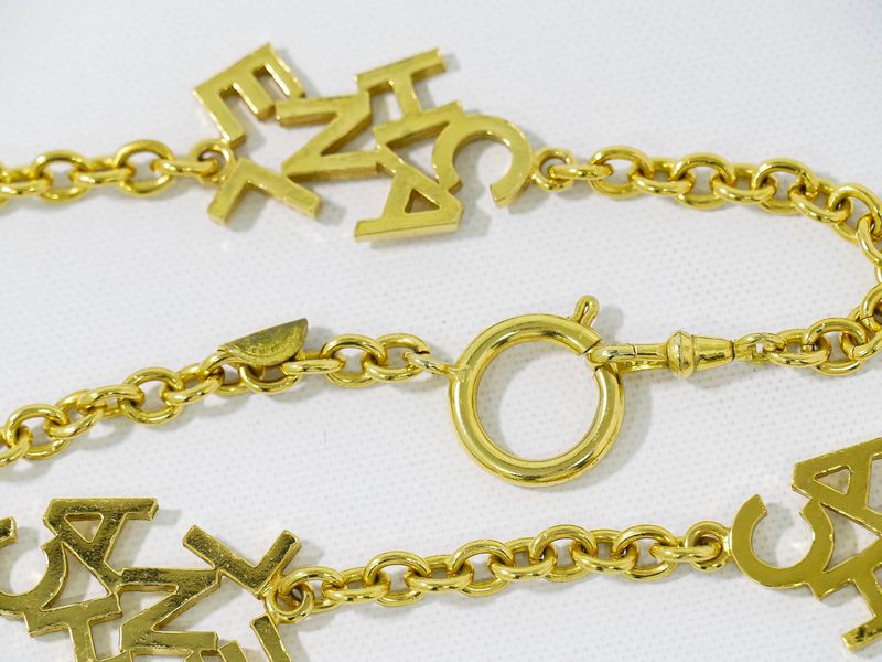 Authentic Chanel Logo Long Necklace Pendant GP Gold Plated Accessories Jewelry