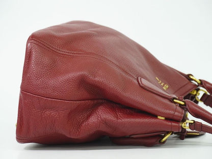 Authentic Prada Leather 2WAY Shoulder Bag Handbag Pochette Bordeaux Bag