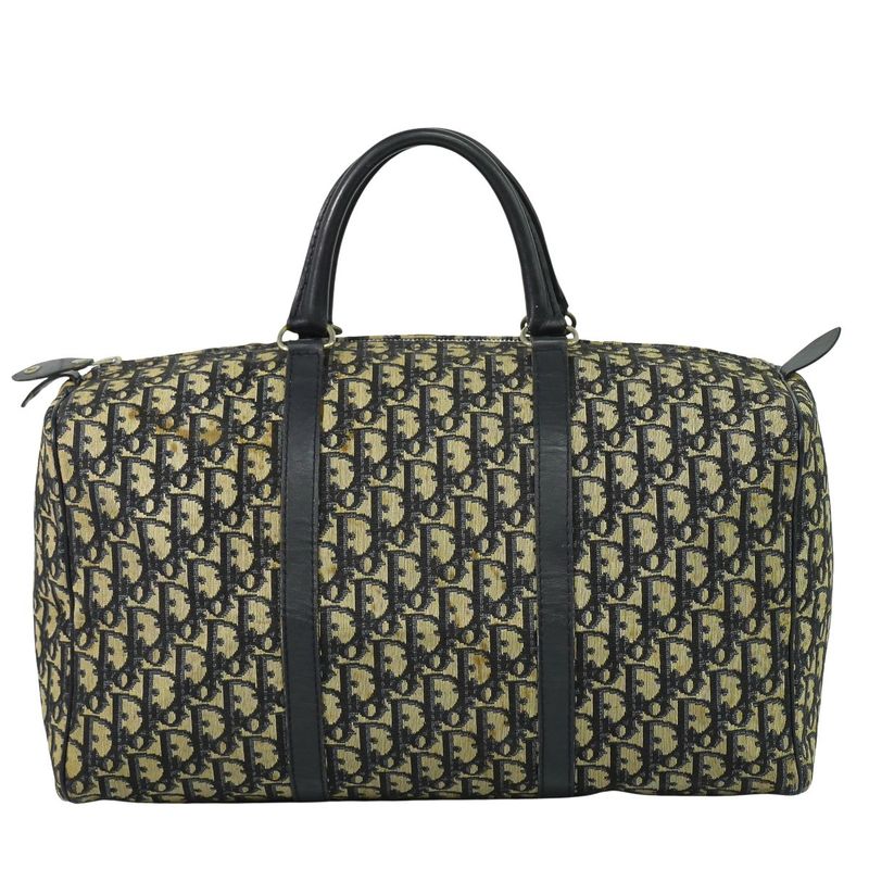 Authentic Christian DIOR Trotter Boston Bag Handbag Travel Bag Canvas Navy