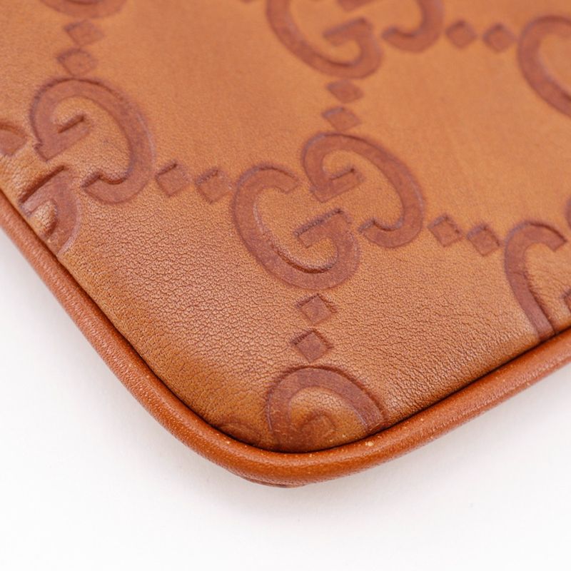 Gucci GG 146570 Striped Leather Brown Unisex Pouch