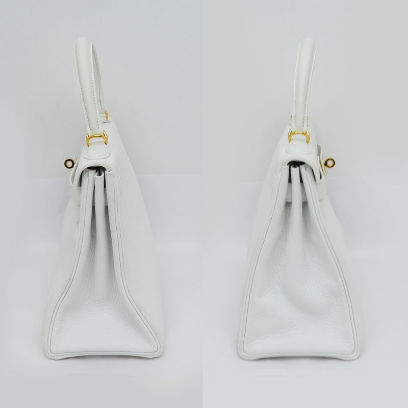 Hermes Kelly 28 Blanc Gold Hardware Y Engraved Taurillon Inner Sewing