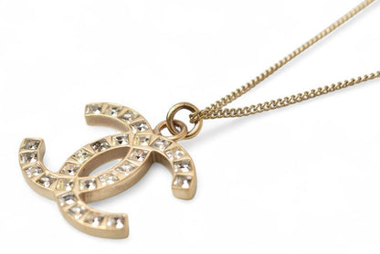 Chanel Necklace Pendant Chanel Coco Mark CC Rhinestone Vintage Gold B12
