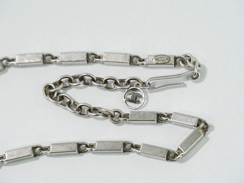 Authentic Chanel Logo Necklace Pendant Plastic Metal Silver Hardware White