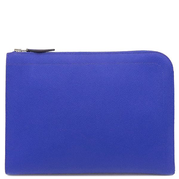 Hermes Clutch Bag Zip Tablet Vaux Epson Blue Electric Silver Hardware Blue