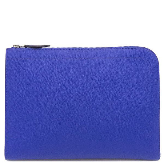 Hermes Clutch Bag Zip Tablet Vaux Epson Blue Electric Silver Hardware Blue