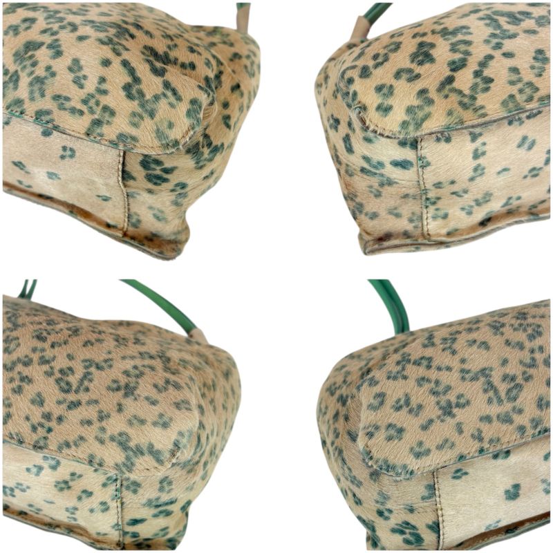 Bottega Veneta One Shoulder Bag Accessory Pouch Halaco Leather Green Beige