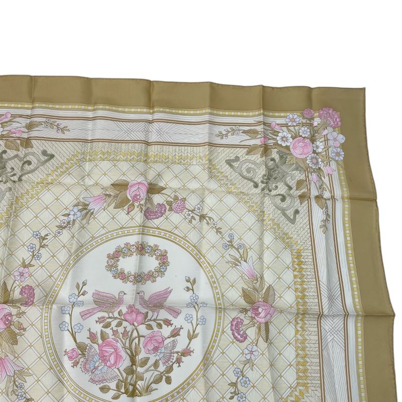 Hermes Large Scarf Silk Carre 90 JEUX DE Paille Straw Play Beige