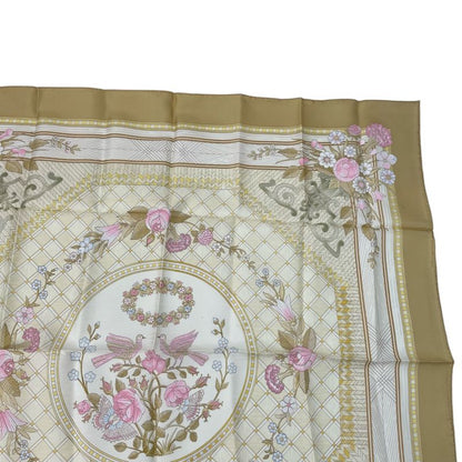 Hermes Large Scarf Silk Carre 90 JEUX DE Paille Straw Play Beige