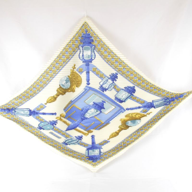 Hermes Pleated Carré Scarf With Box Multicolor 100% Silk High Brand Name