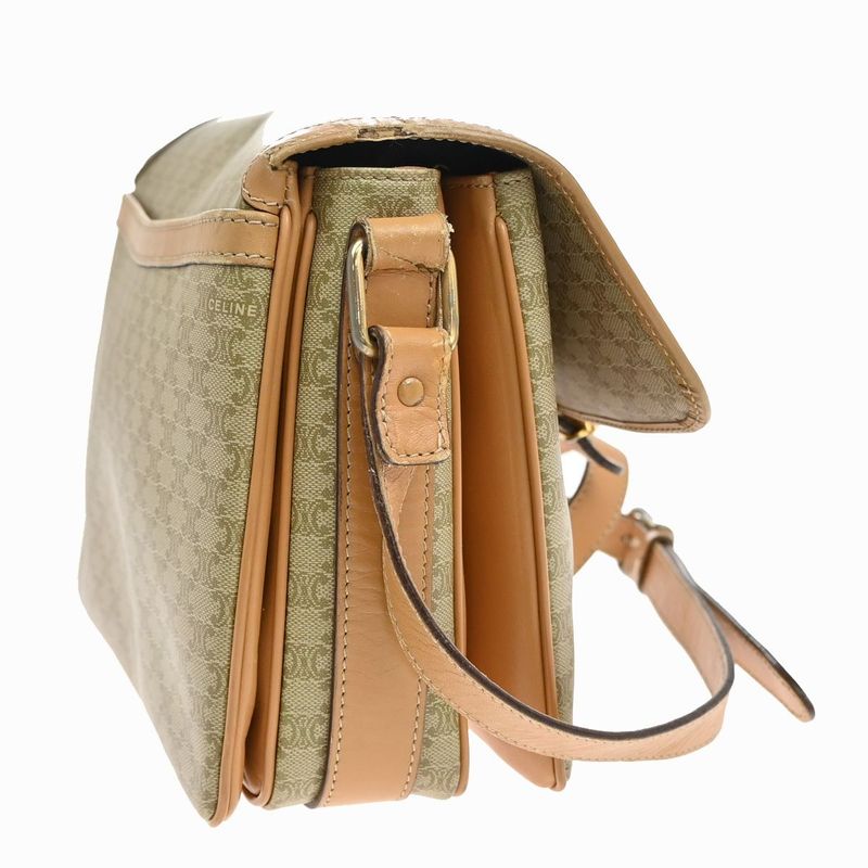 Celine Shoulder Bag Macadam Pattern Beige Leather 68ka750