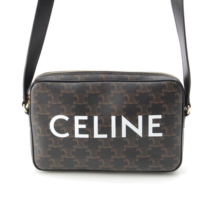 Celine Triomphe Canvas Medium Messenger Logo Shoulder Bag Brown Black