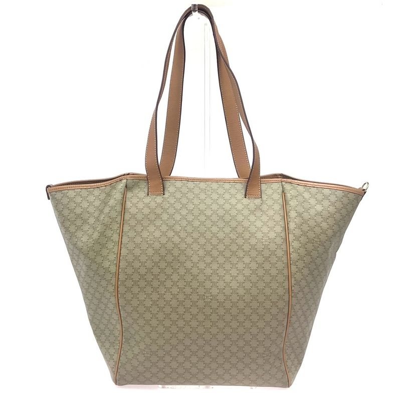 Celine Tote Macadam Shoulder Bag Beige Leather 33ka787