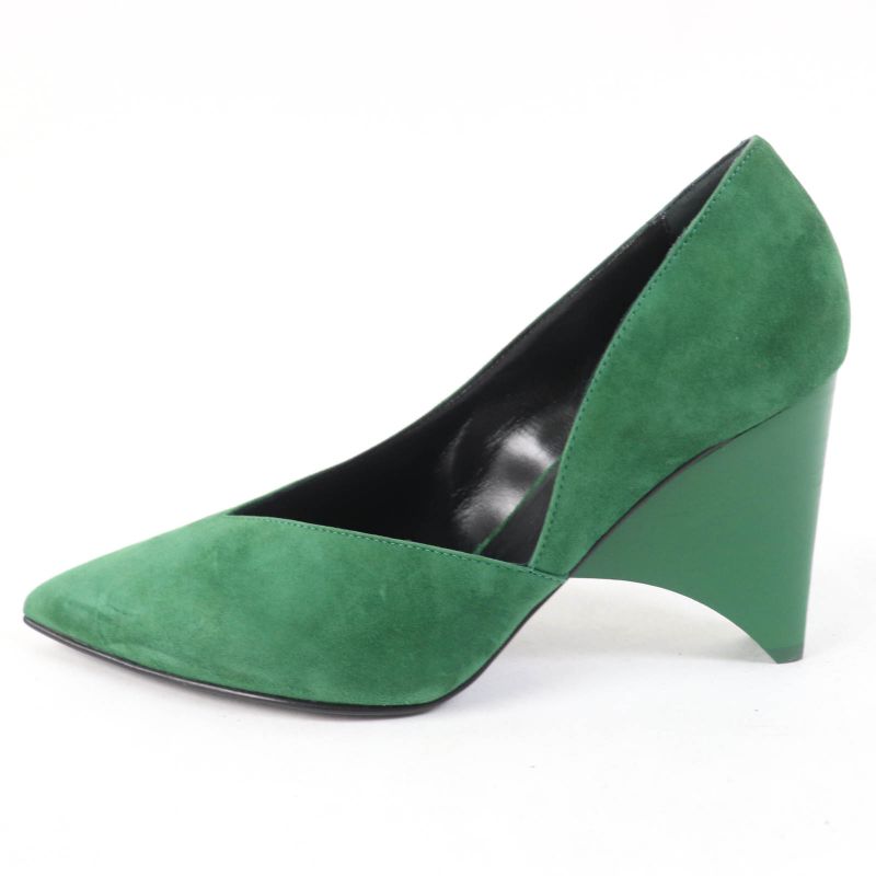 Hermes 2022 222283z Pointed Toe Suede Leather Pumps Green 37 With Box And