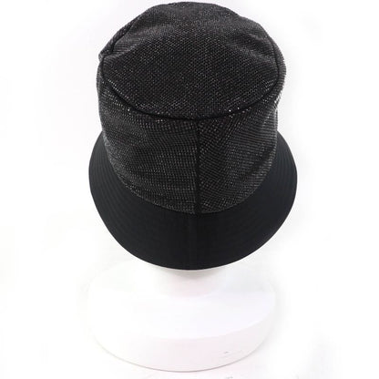 Prada 2021 2hc137 Logo Rhinestone Re-nylon Bucket Hat Black XL Made In Italy