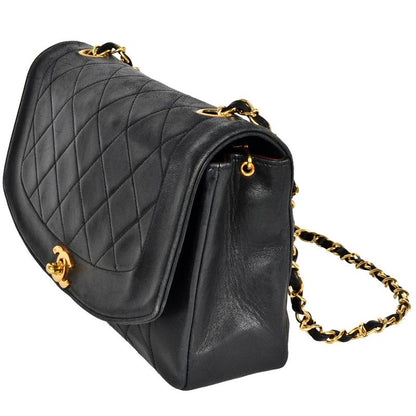 Chanel Matelasse Diana Chain Shoulder Bag Lambskin A01165 Black Gold Hardware 7