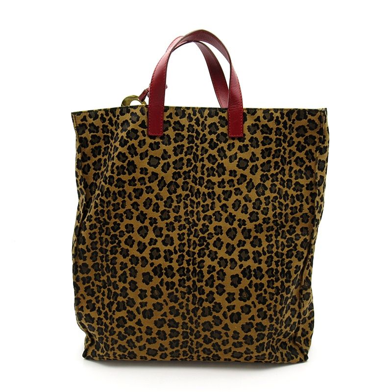 Fendi Leopard Handbag 8bh173 Canvas Ladies Handbag Brown Excellent Condition