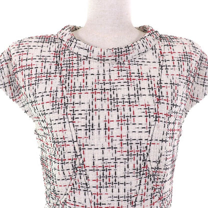 CHANEL P50967 Cotton Coco Mark Button French Sleeve Tweed Dress Ivory Black Red