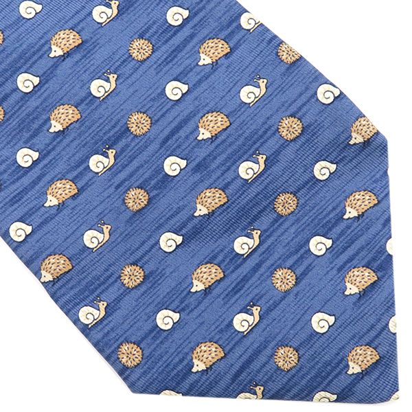 Hermes Necktie Snail and Hedgehog 9cm (3.54in) Silk Blue and Multicolor Blue