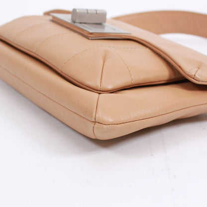 Chanel 255 Chocolate Bar Lambskin Beige Shoulder Bag Silver