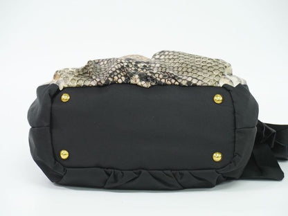 Authentic Prada Python Pattern 2WAY Shoulder Bag Handbag Pochette Nylon Black