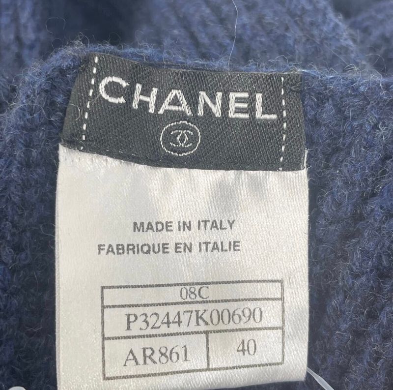 Chanel 2008 Logo Cashmere Sleeveless Dress Size 40 Navy