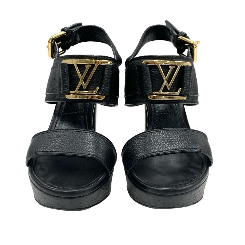 Louis Vuitton Horizon Line Sandals Shoes Leather Black Gold Lvhardware