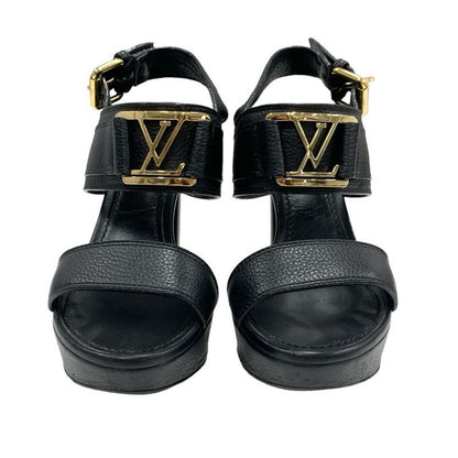 Louis Vuitton Horizon Line Sandals Shoes Leather Black Gold Lvhardware
