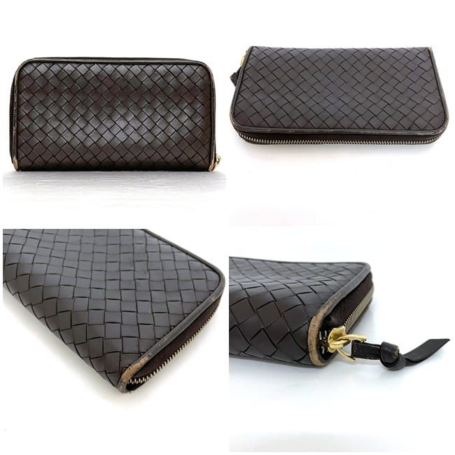Bottega Veneta Round Zipper Long Wallet Brown Intrecciato