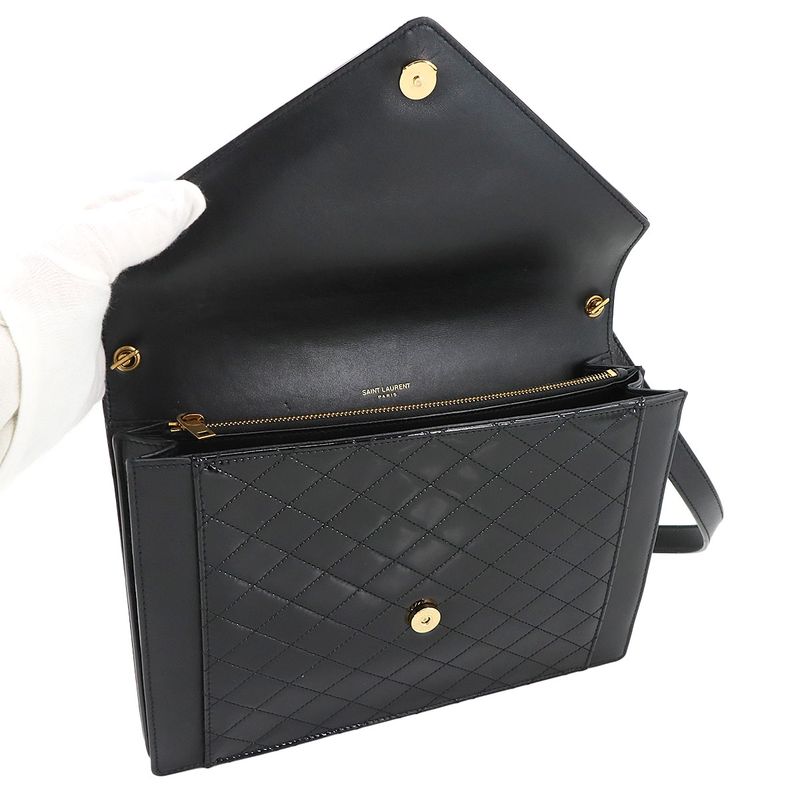 Saint Laurent Gaby Shoulder Bag Enamel Leather Black 695503 Gold Hardware Gaby