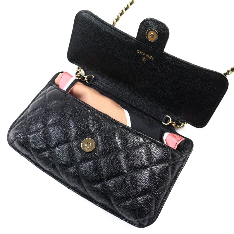 CHANEL Coco Mark Caviar Skin Chain Shoulder Eco Bag Random Serial Black