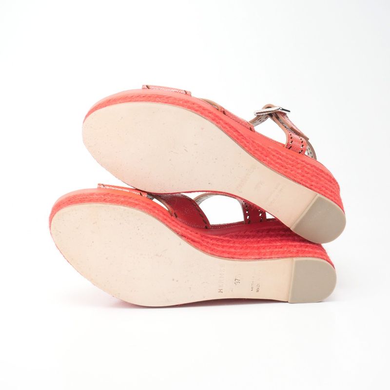 Hermes Espadrille Sandals Size 37 1 2 Ankle Strap Platform Thick Bottom Wedge