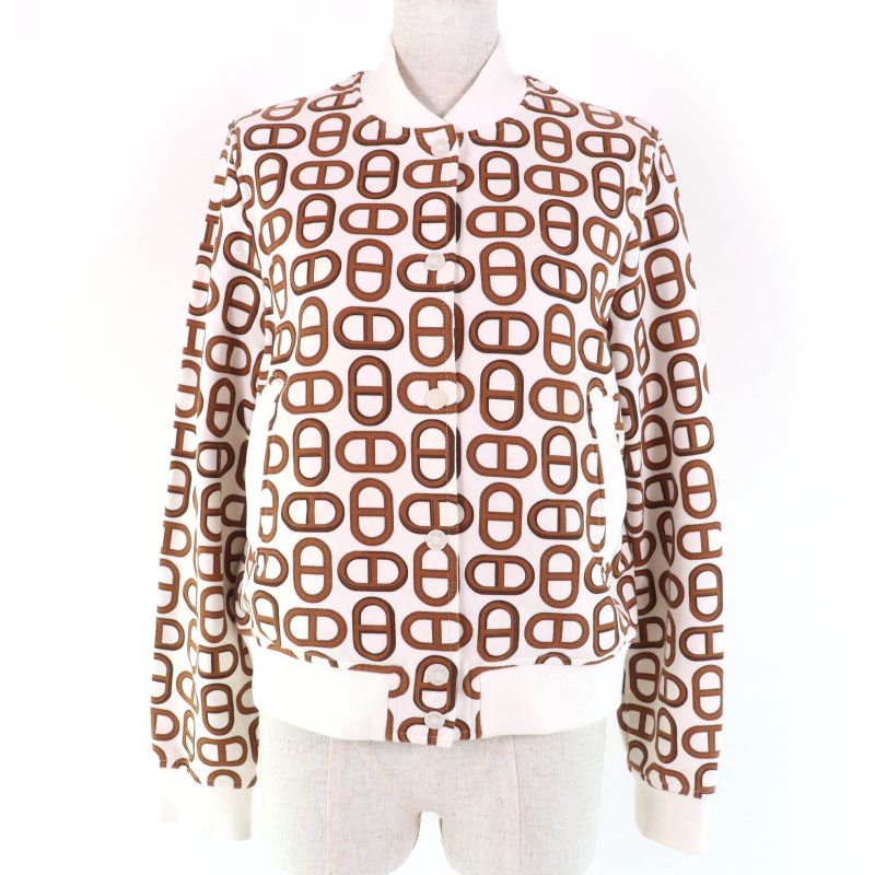 Hermes 24SS 100% Cotton Chaine D'ancre Teddy Blouson Ivory Brown 38 Made In