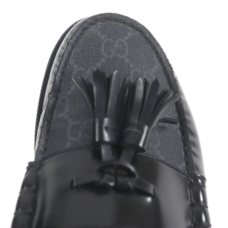 Gucci 673817 Leather GG Supreme Tassel Loafer Moccasin Flat Shoes Black 6