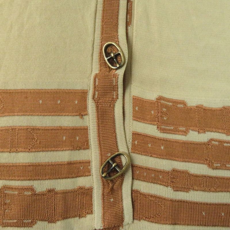 Hermes Belt Design With Buckle Buttons Long Sleeves V-neck Cardigan Beige