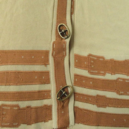 Hermes Belt Design With Buckle Buttons Long Sleeves V-neck Cardigan Beige