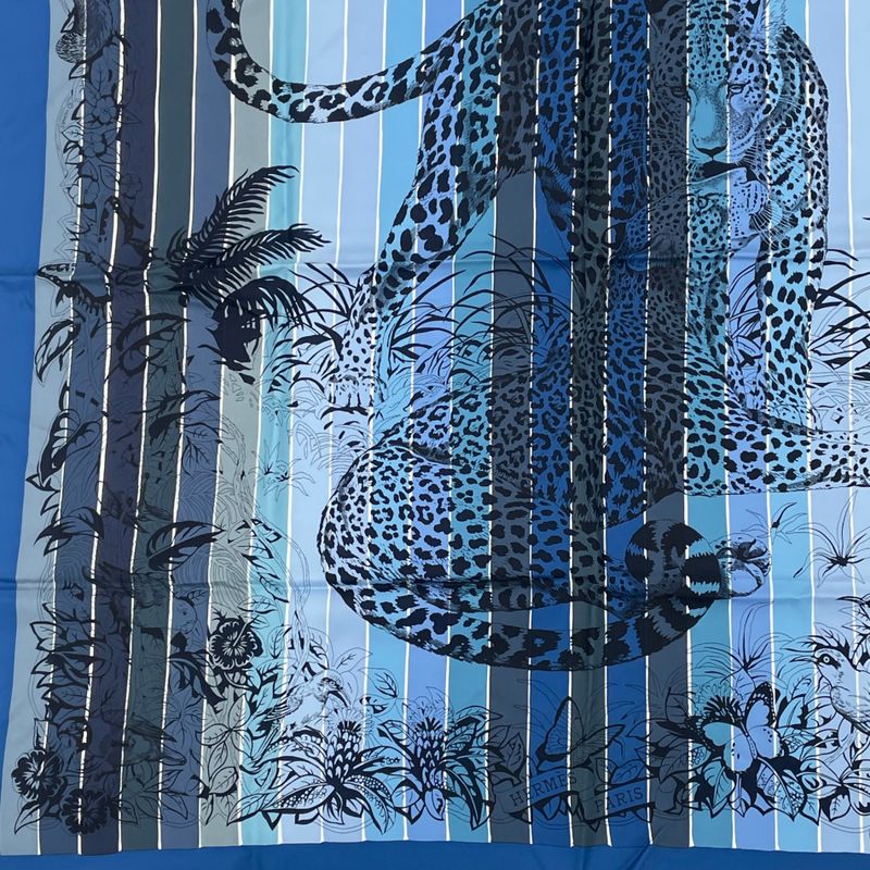 Hermes Scarf Carre 90 DIP DYE Jungle LOVE 100% Blue Silk