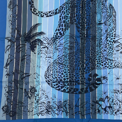 Hermes Scarf Carre 90 DIP DYE Jungle LOVE 100% Blue Silk