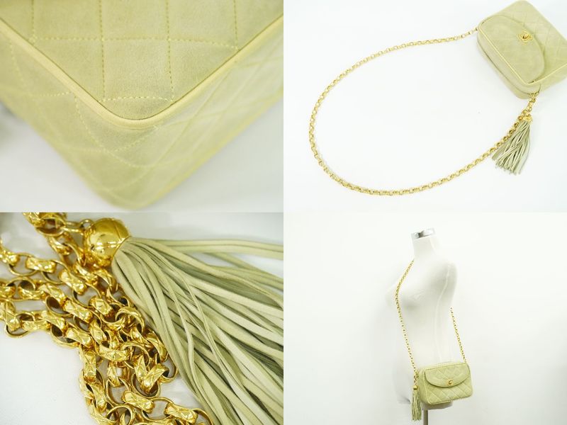 Authentic Chanel Coco Mark Tassel Shoulder Bag Pochette Suede Leather Light