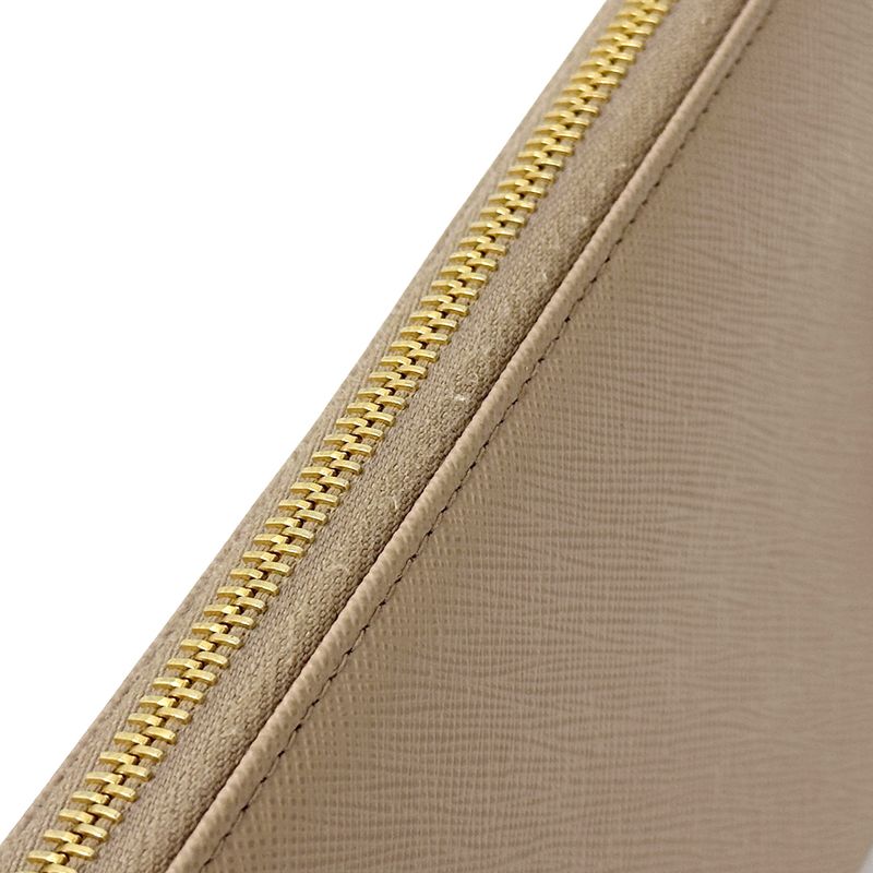 Prada Wallets Women's Branded Long Saffiano Beige 1ml506 Gold Hardware Round