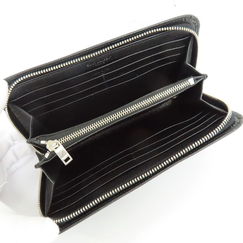 Saint Laurent Full Zip Wallet 534290 Grain Leather Black Silver-hardwar