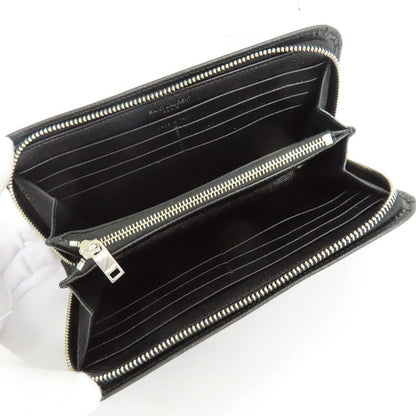 Saint Laurent Full Zip Wallet 534290 Grain Leather Black Silver-hardwar