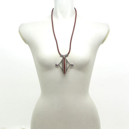 Hermes Necklace Touareg Leather Red×brown×silver