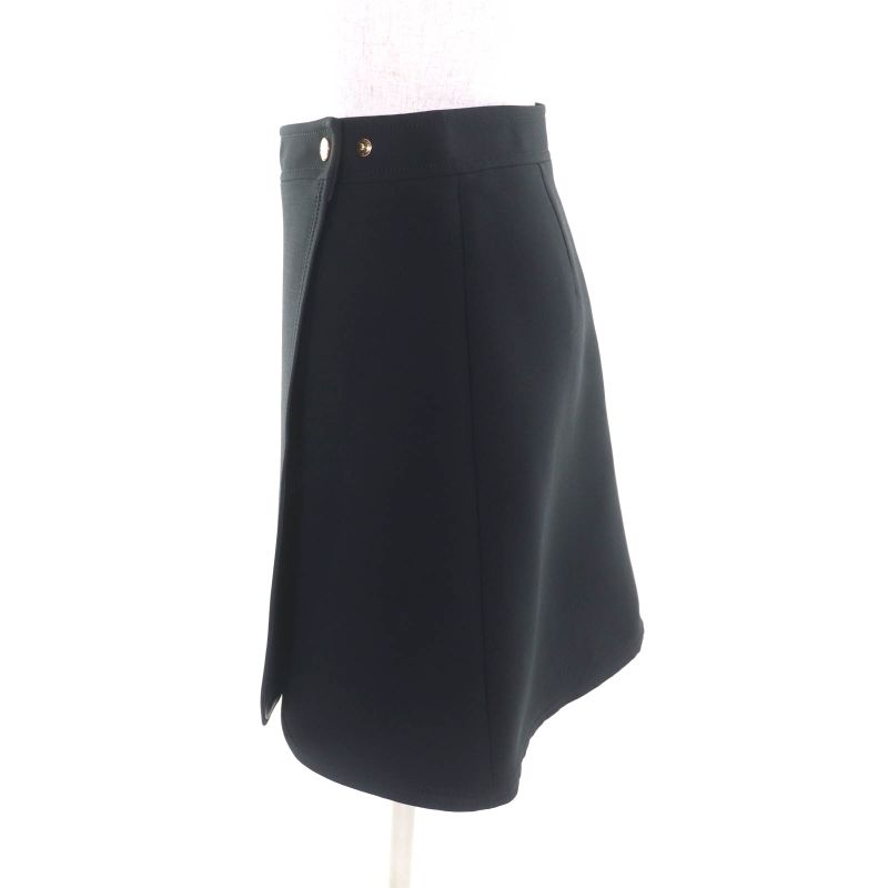 Louis Vuitton 20AW Wool Silk Blend Trapezoid Wrap Skirt With Logo Button Black