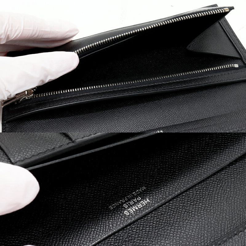 Hermes Long Zipper Wallet With Coin Purse Bearn Souffle Vaume D'adam Black